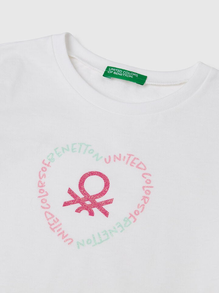 Benetton T-shirt With Glitter Print White