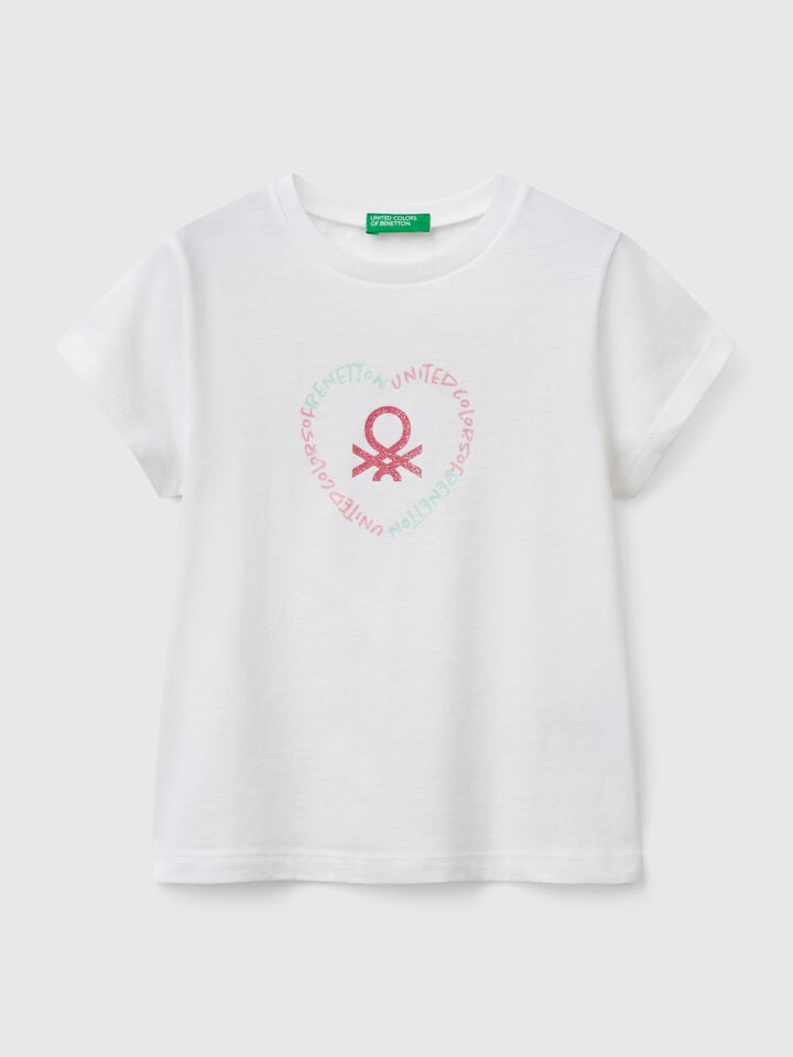benetton T-shirt with glitter print White