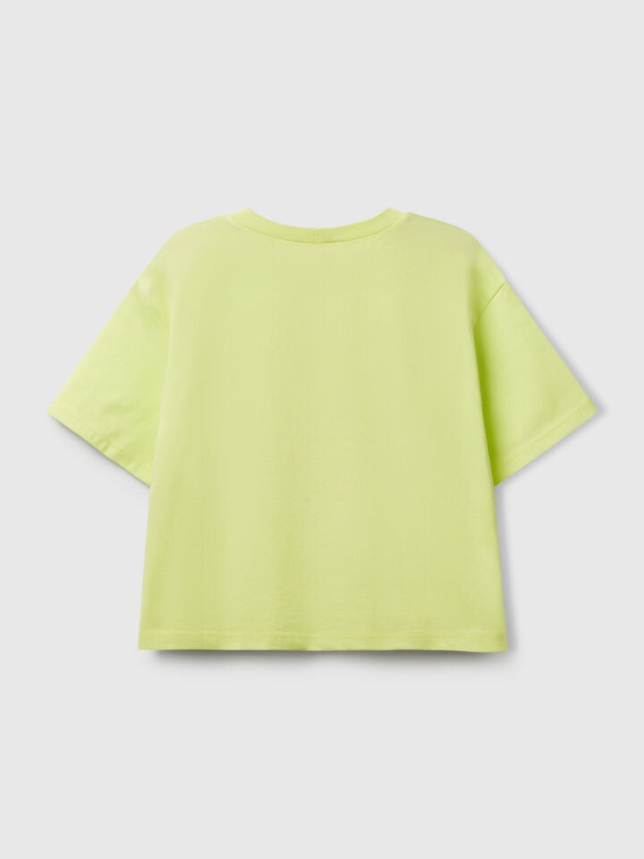 Benetton T-shirt With Glittery Print Lime