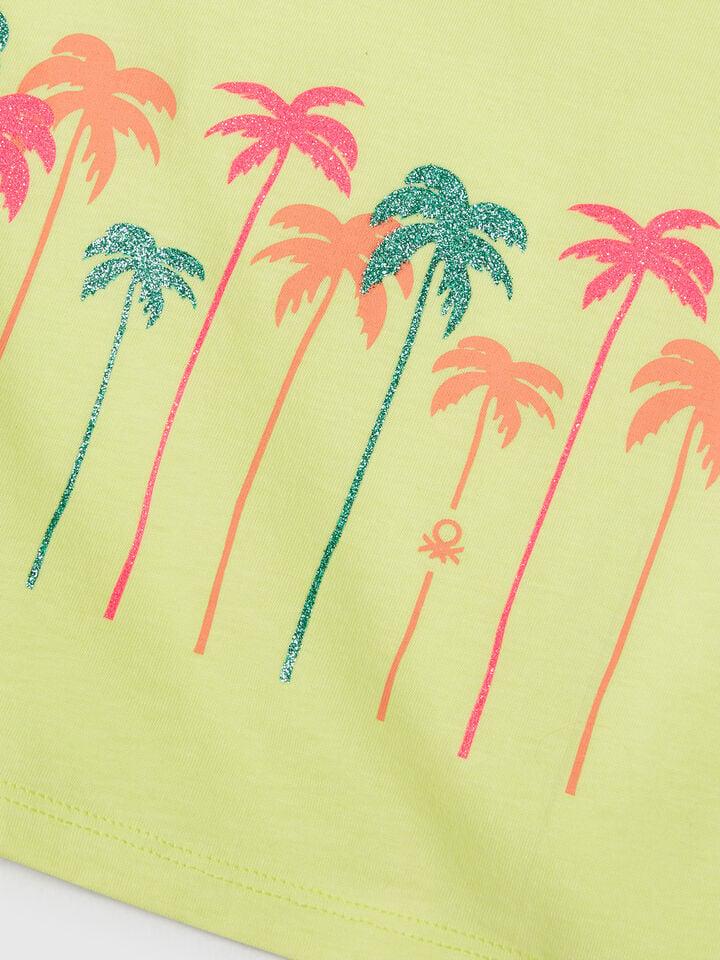 Benetton T-shirt With Glittery Print Lime