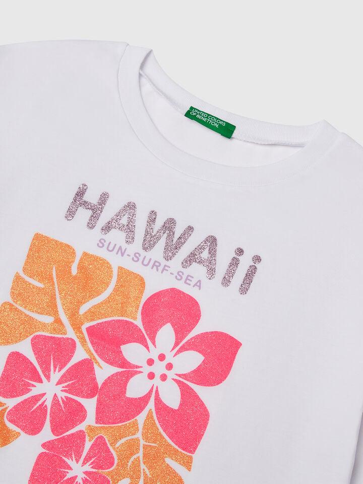 Benetton T-shirt With Glittery Print White