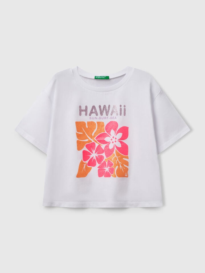 Benetton T-shirt With Glittery Print White