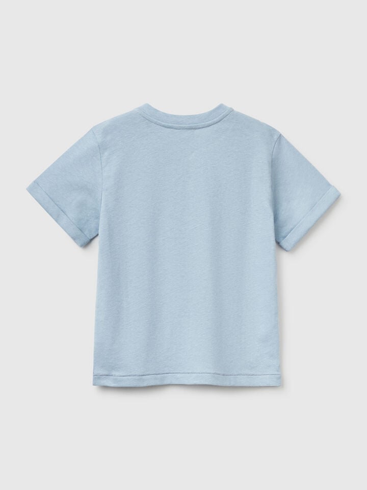 Benetton T-shirt With Henley Neck Light Blue