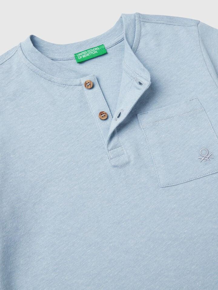 Benetton T-shirt With Henley Neck Light Blue