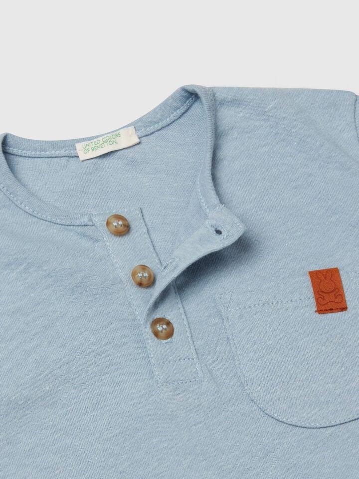 Benetton T-shirt With Henley Neck Light Blue