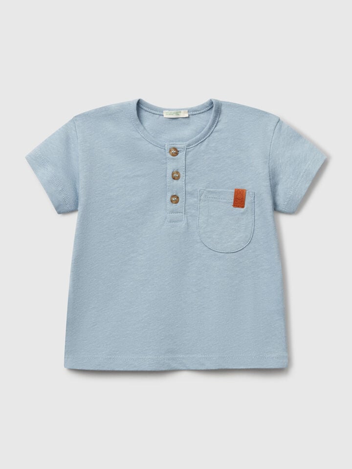 benetton T-shirt with henley neck Light Blue