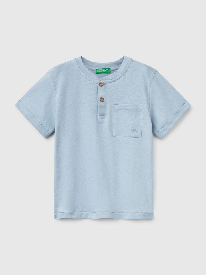 benetton T-shirt with henley neck Light Blue