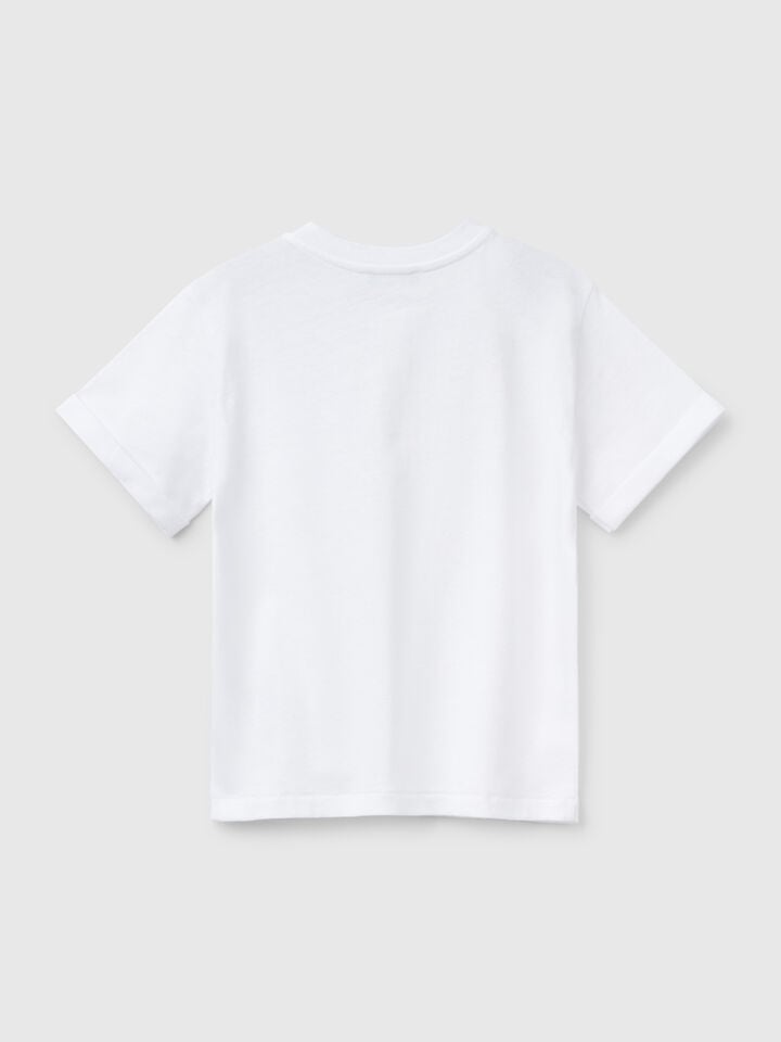 Benetton T-shirt With Henley Neck White