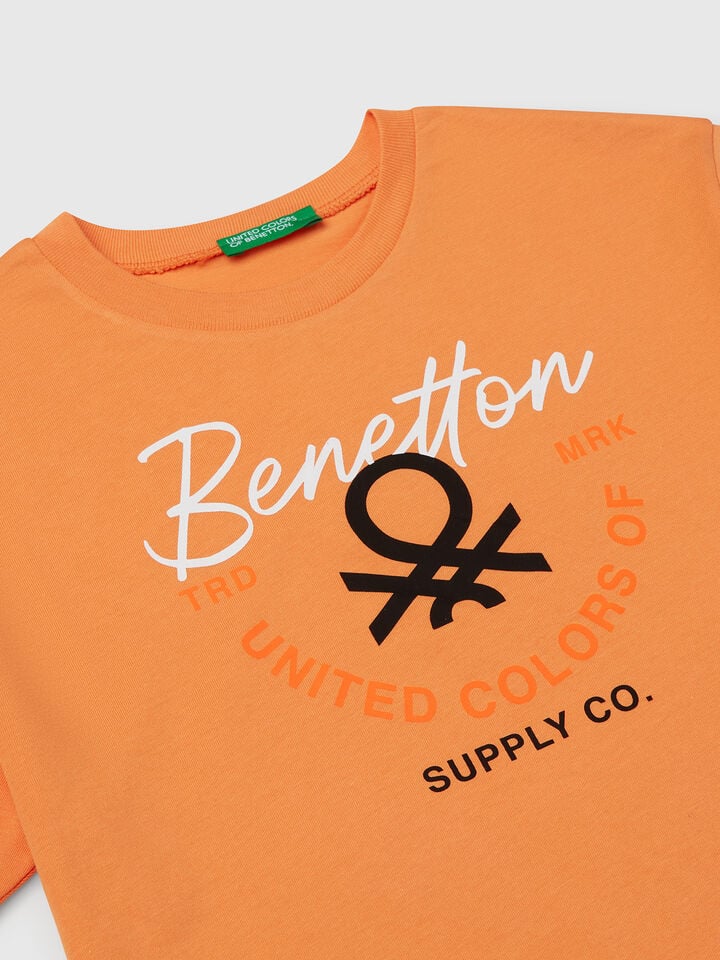Benetton T-shirt With Logo Orange