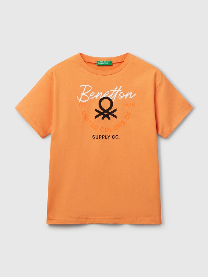 benetton T-shirt with logo Orange