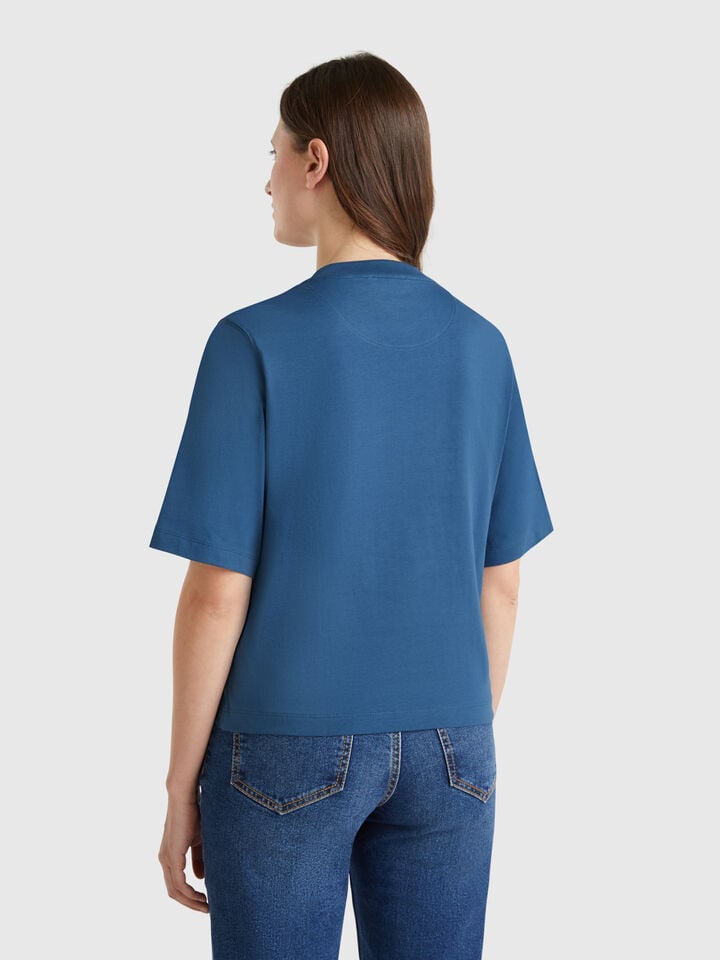 Benetton T-shirt With Logo Print Air Force Blue