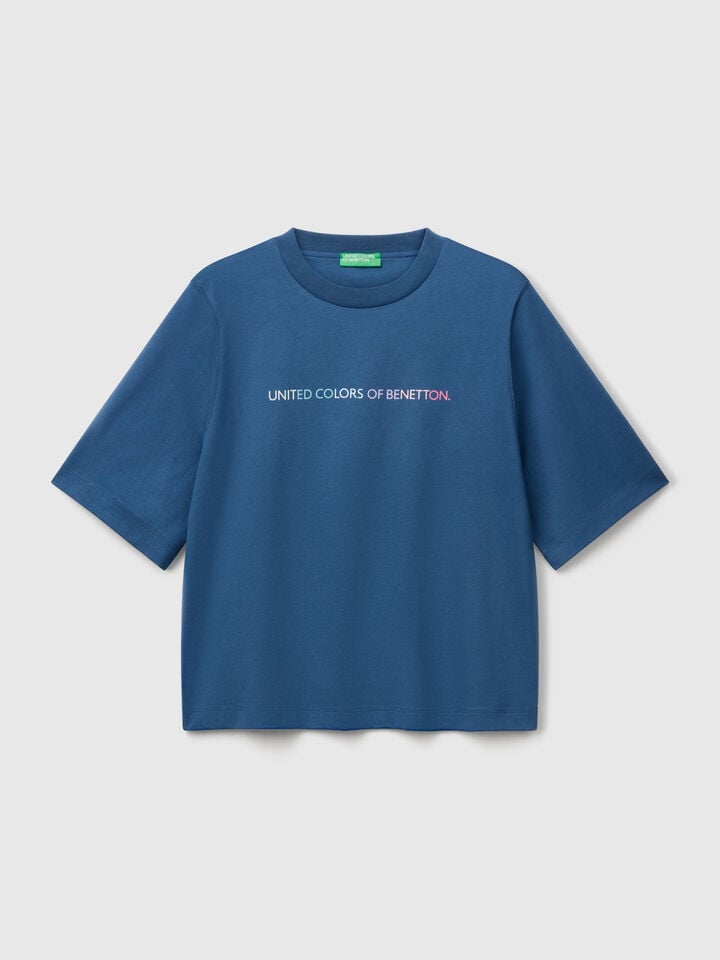 Benetton T-shirt With Logo Print Air Force Blue