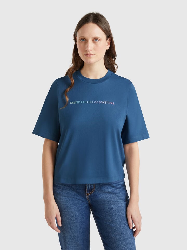 benetton T-shirt with logo print Air Force Blue