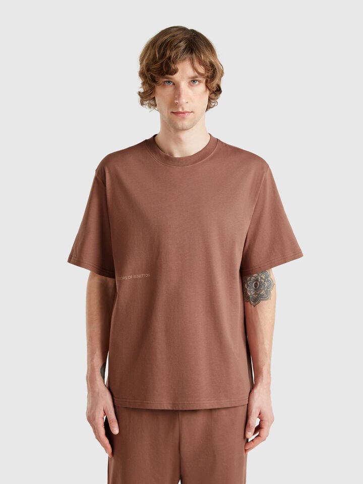 benetton T-shirt with logo print Brown