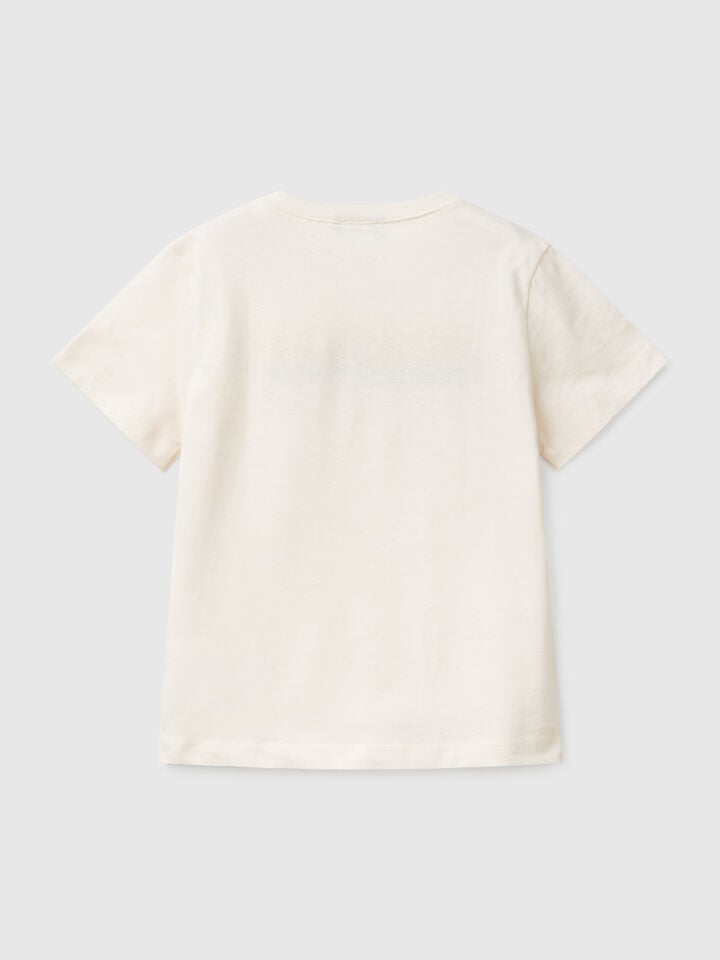 Benetton T-shirt With Logo Print Creamy White