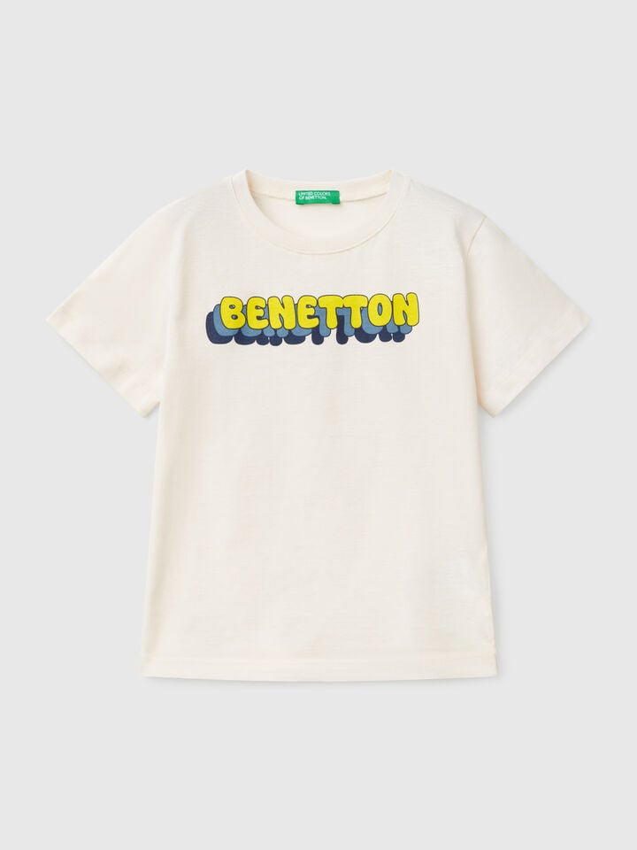 benetton T-shirt with logo print Creamy White