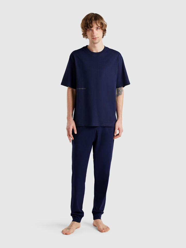 Benetton T-shirt With Logo Print Dark Blue