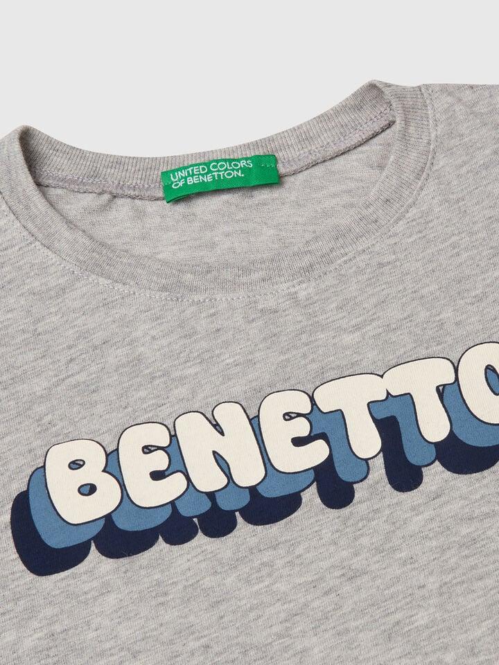 Benetton T-shirt With Logo Print Light Gray