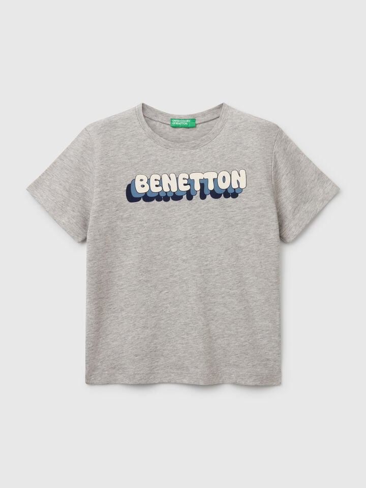 benetton T-shirt with logo print Light Gray