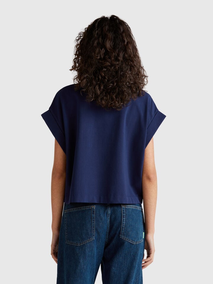 Benetton T-shirt With Macramè Pocket Dark Blue