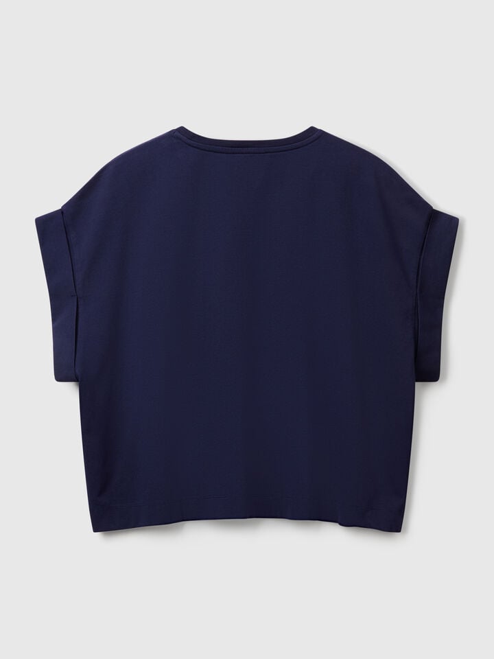 Benetton T-shirt With Macramè Pocket Dark Blue