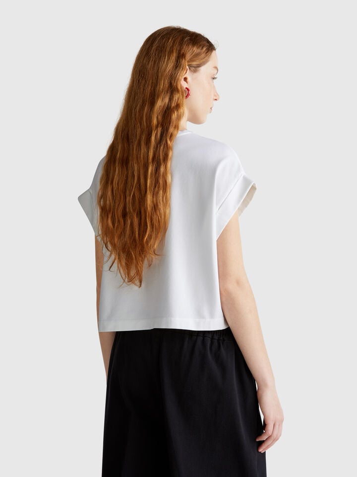 Benetton T-shirt With Macramè Pocket White