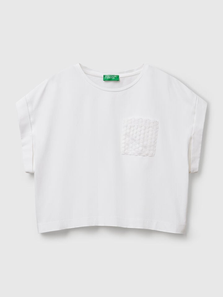 Benetton T-shirt With Macramè Pocket White