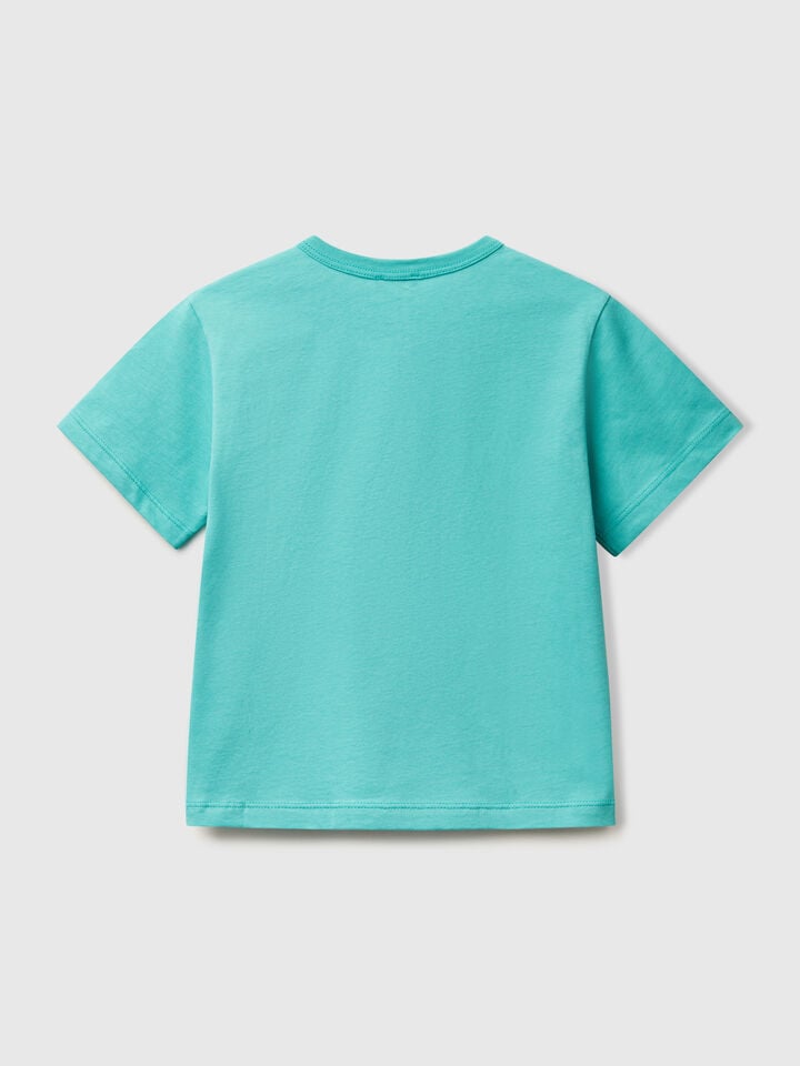 Benetton T-shirt With Neon Print Aqua