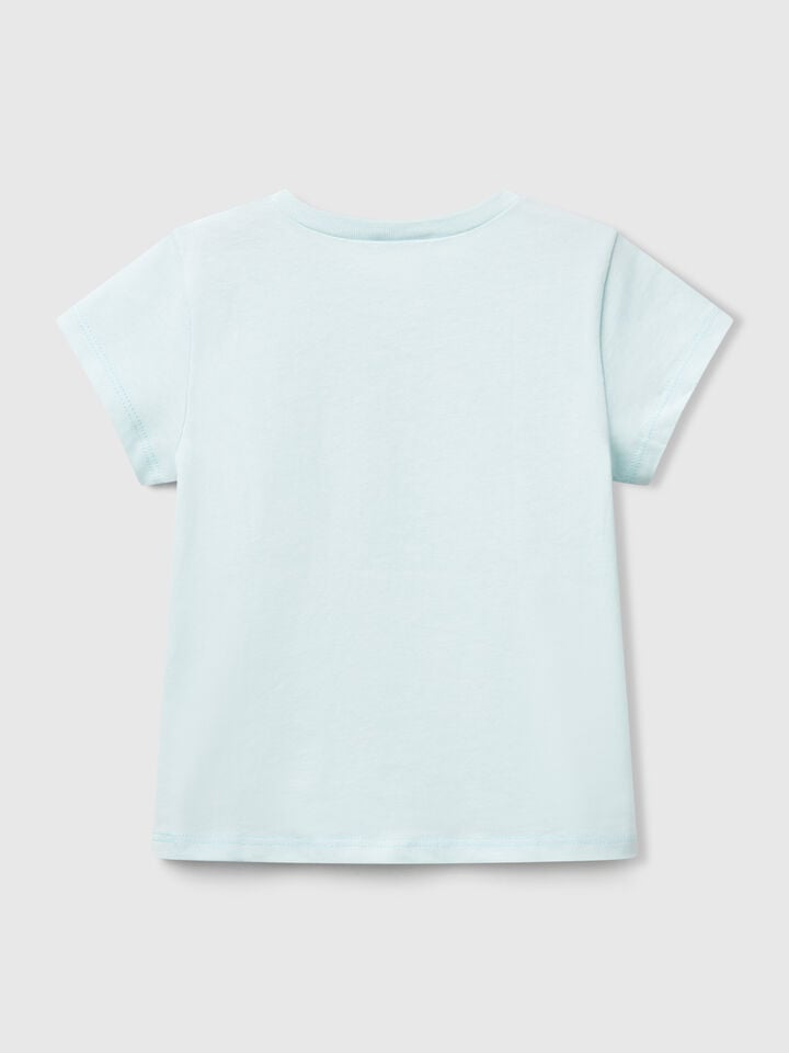 Benetton T-shirt With Neon Print Aqua