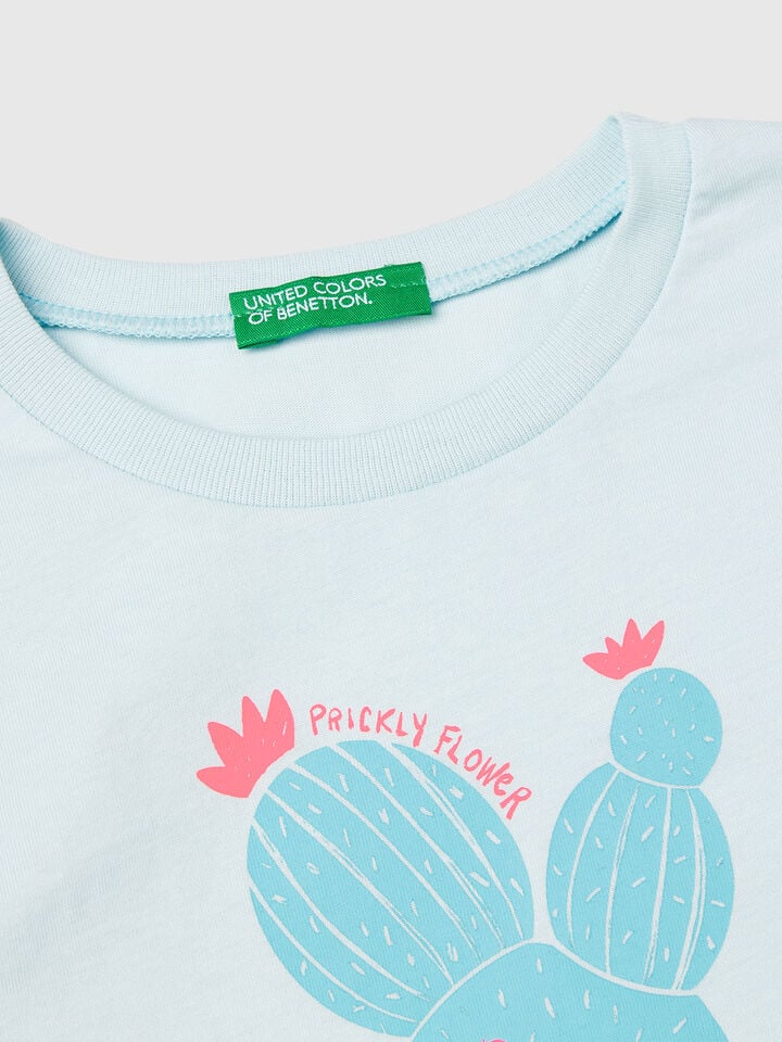 Benetton T-shirt With Neon Print Aqua