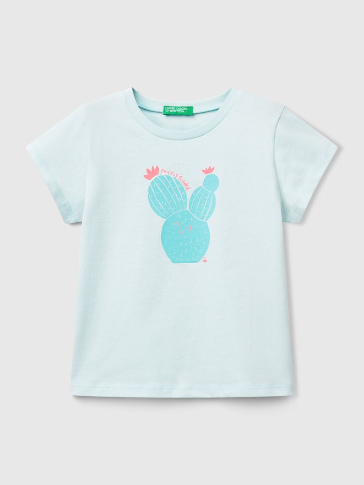 benetton T-shirt with neon print Aqua