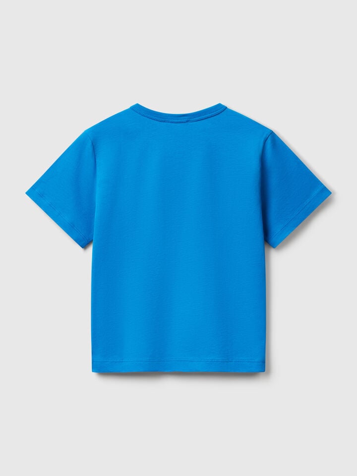 Benetton T-shirt With Neon Print Blue