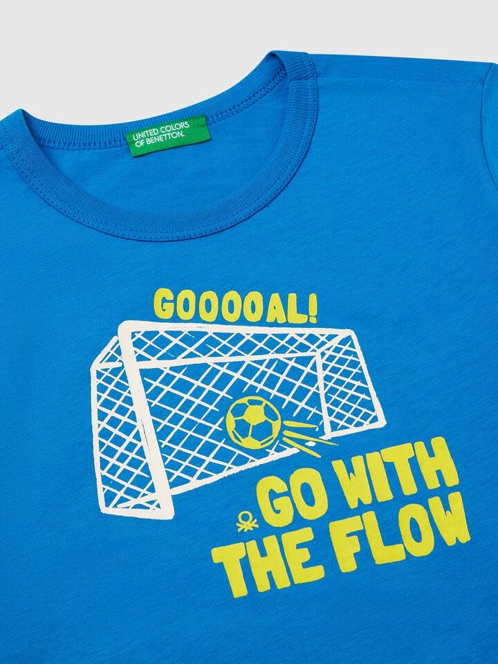 Benetton T-shirt With Neon Print Blue