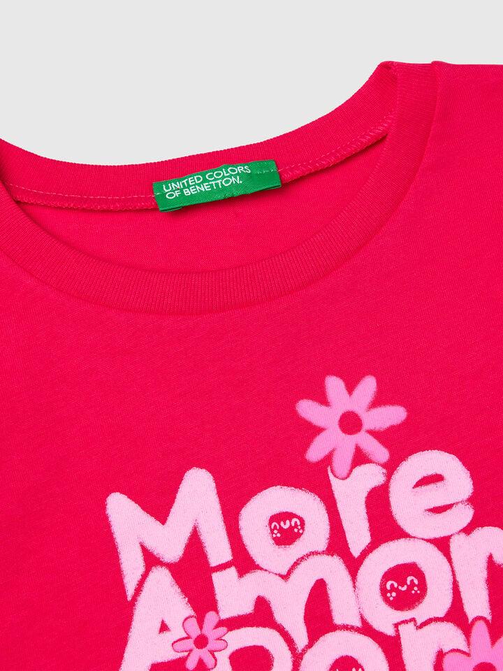 Benetton T-shirt With Neon Print Fuchsia