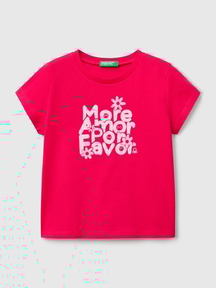 benetton T-shirt with neon print Fuchsia