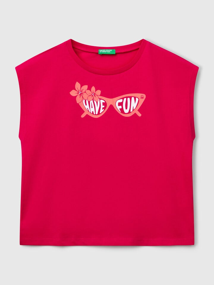 benetton T-shirt with neon print Fuchsia