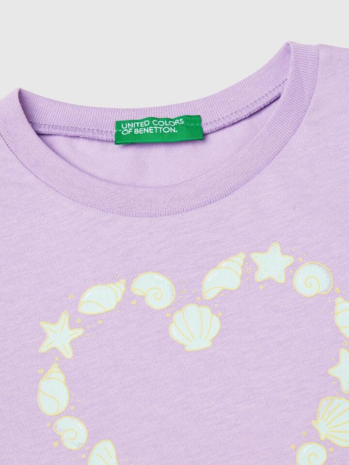 Benetton T-shirt With Neon Print Lilac