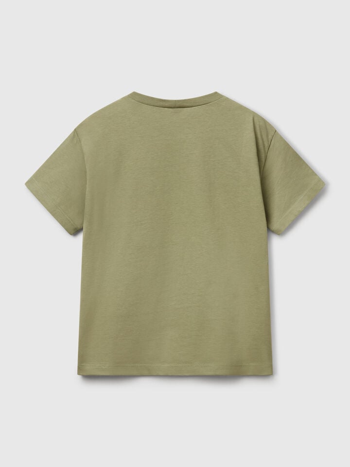 Benetton T-shirt With Neon Print Olive Green