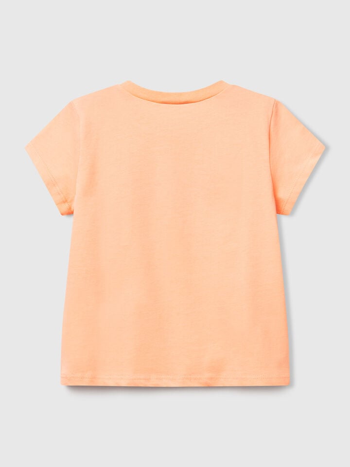 Benetton T-shirt With Neon Print Peach