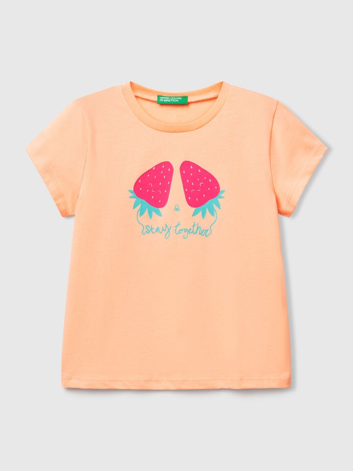 benetton T-shirt with neon print Peach