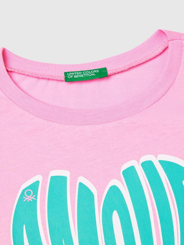 Benetton T-shirt With Neon Print Pink