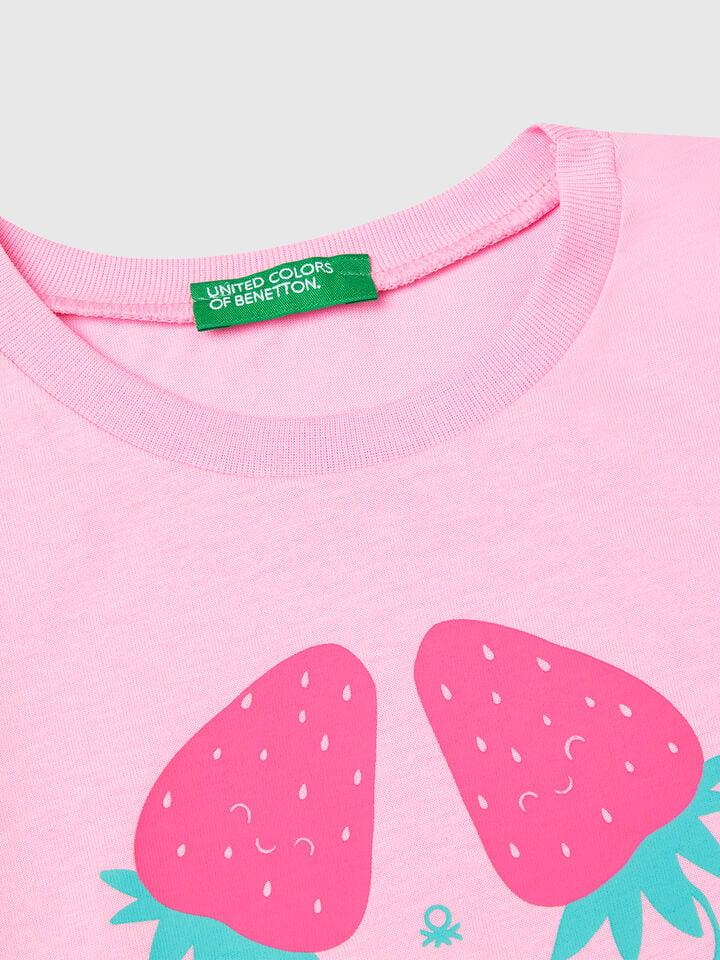 Benetton T-shirt With Neon Print Pink