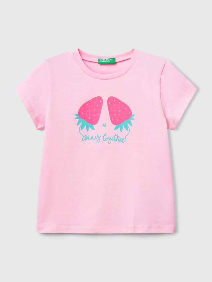 benetton T-shirt with neon print Pink