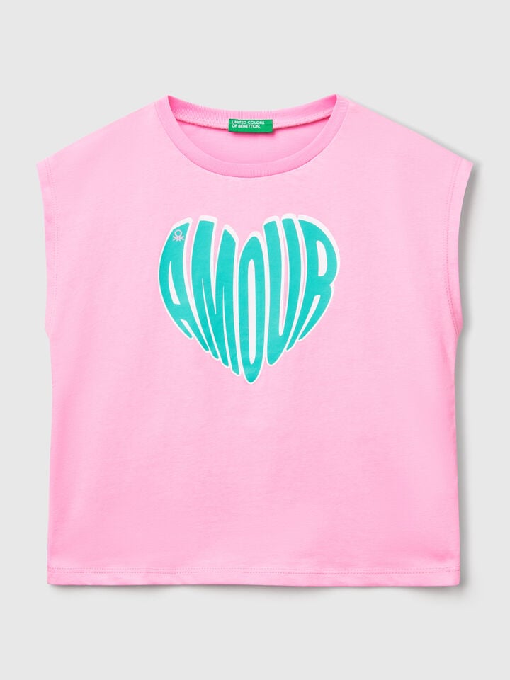 benetton T-shirt with neon print Pink