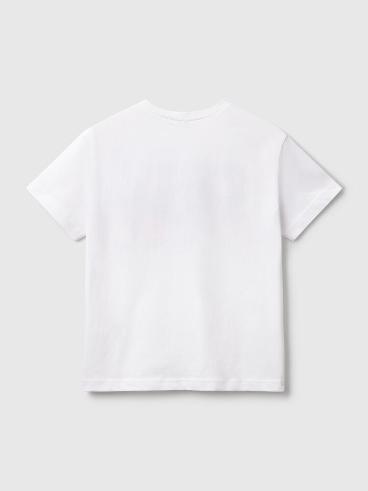 Benetton T-shirt With Neon Print White