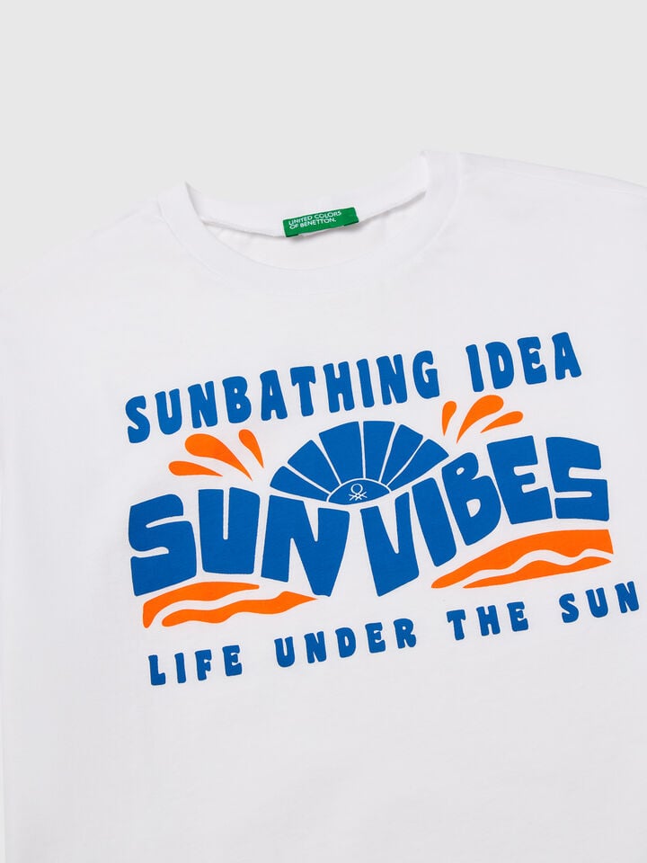 Benetton T-shirt With Neon Print White