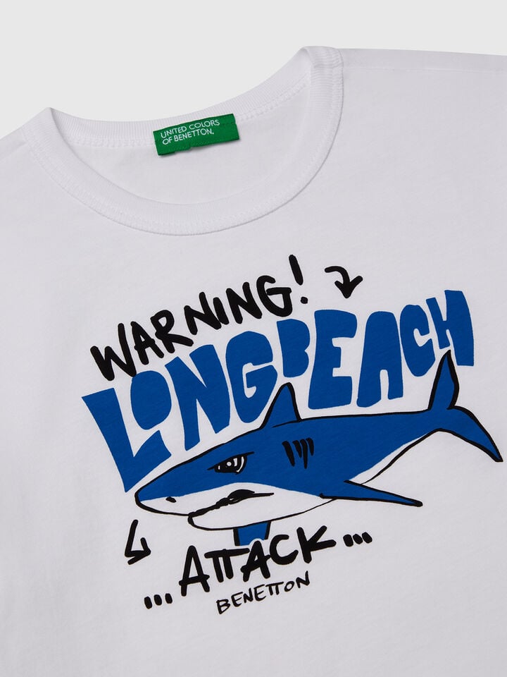 Benetton T-shirt With Neon Print White