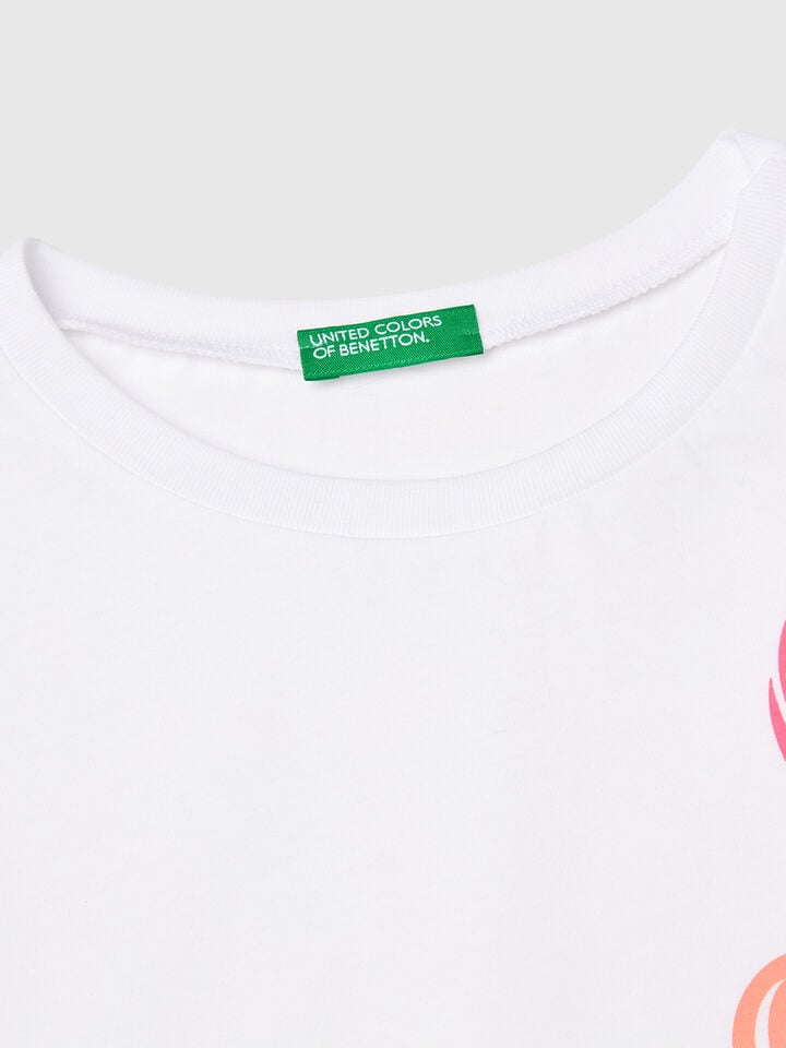 Benetton T-shirt With Neon Print White