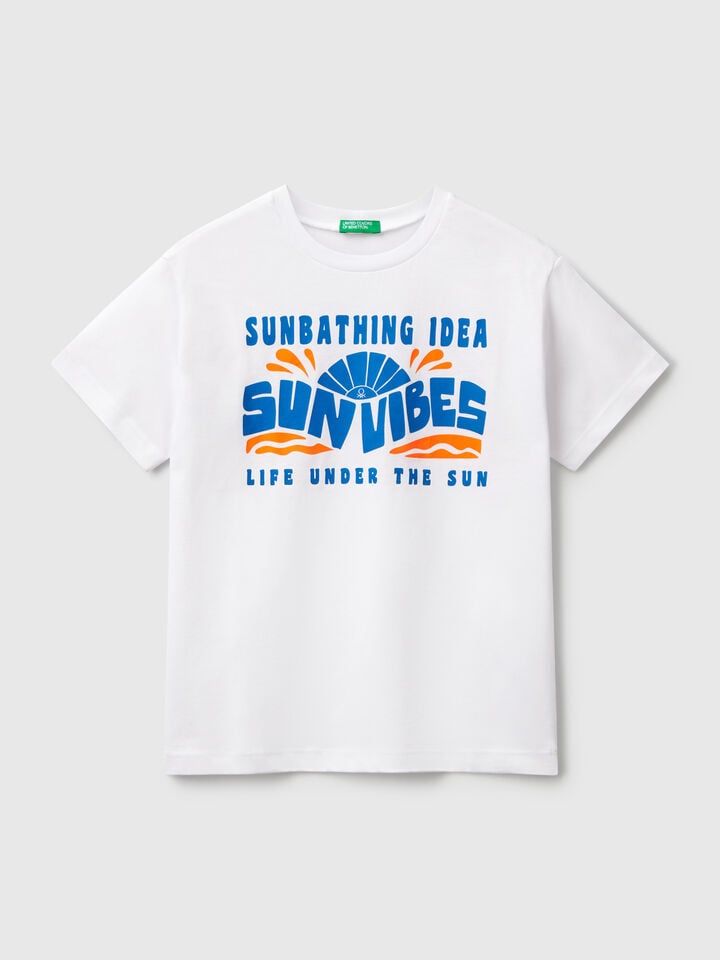 Benetton T-shirt With Neon Print White