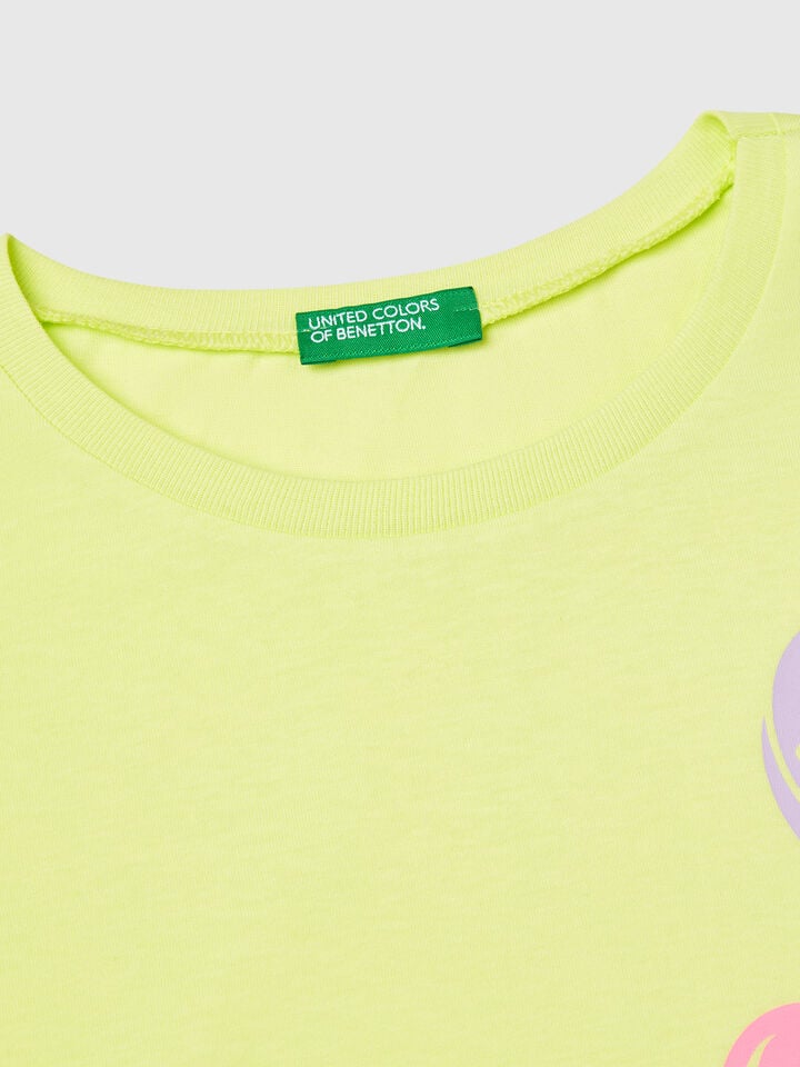 Benetton T-shirt With Neon Print Yellow
